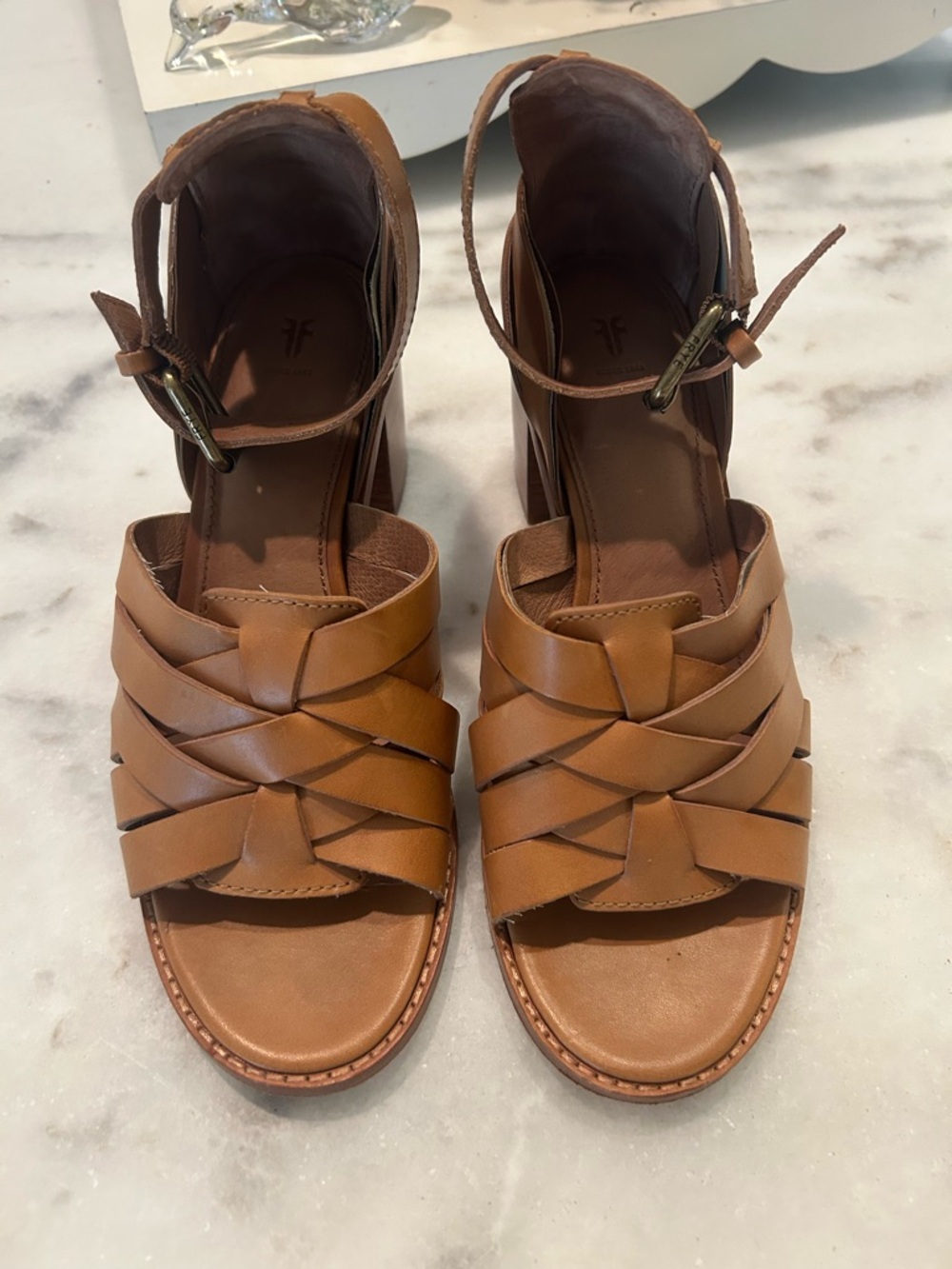 Women's Frye Leather Woven Ankle-Strap Sandals 9M